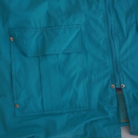 Vintage Misty Harbor Teal Plaid Lined Waterproof Raincoat Jacket M - Picture 7 of 12